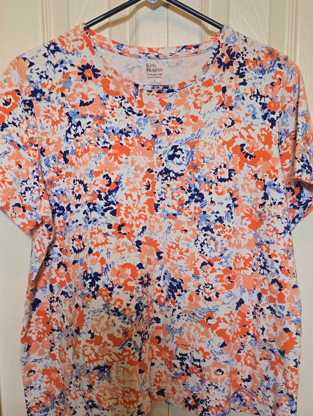 Kim Rogers Coral and Navy Floral Short Sleeve Tee